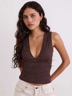 Brown Polka Dot V-Neck Tank Top size M